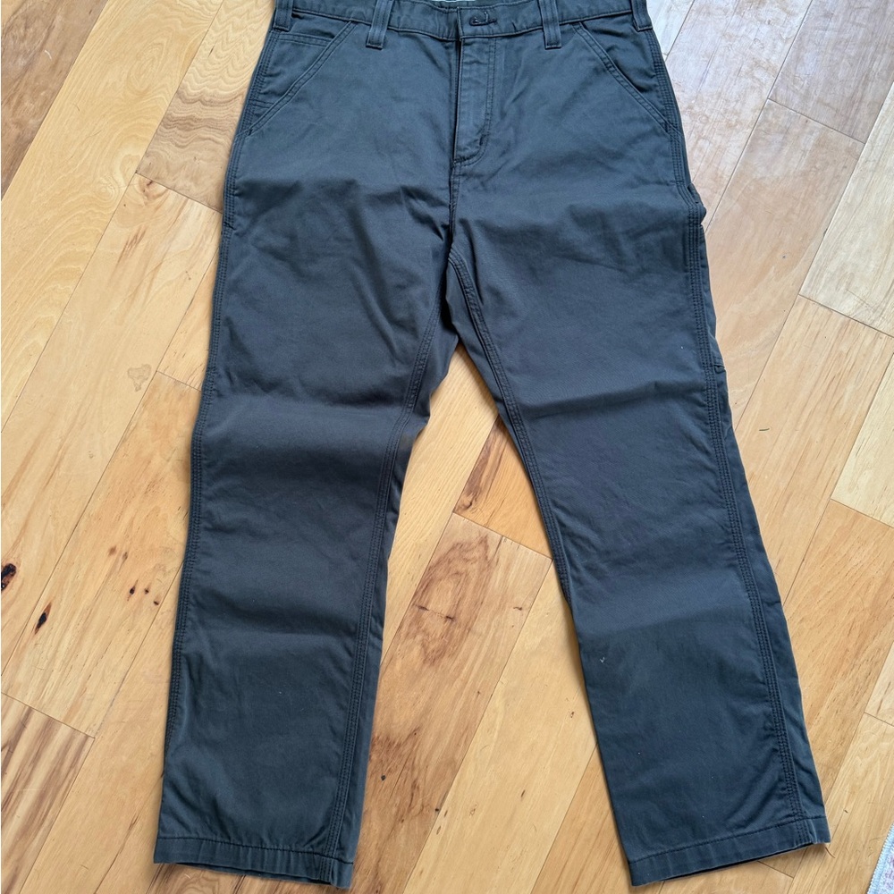 Carhartt Green Utility Pants with Flat Front Design and Straight Leg Cut
